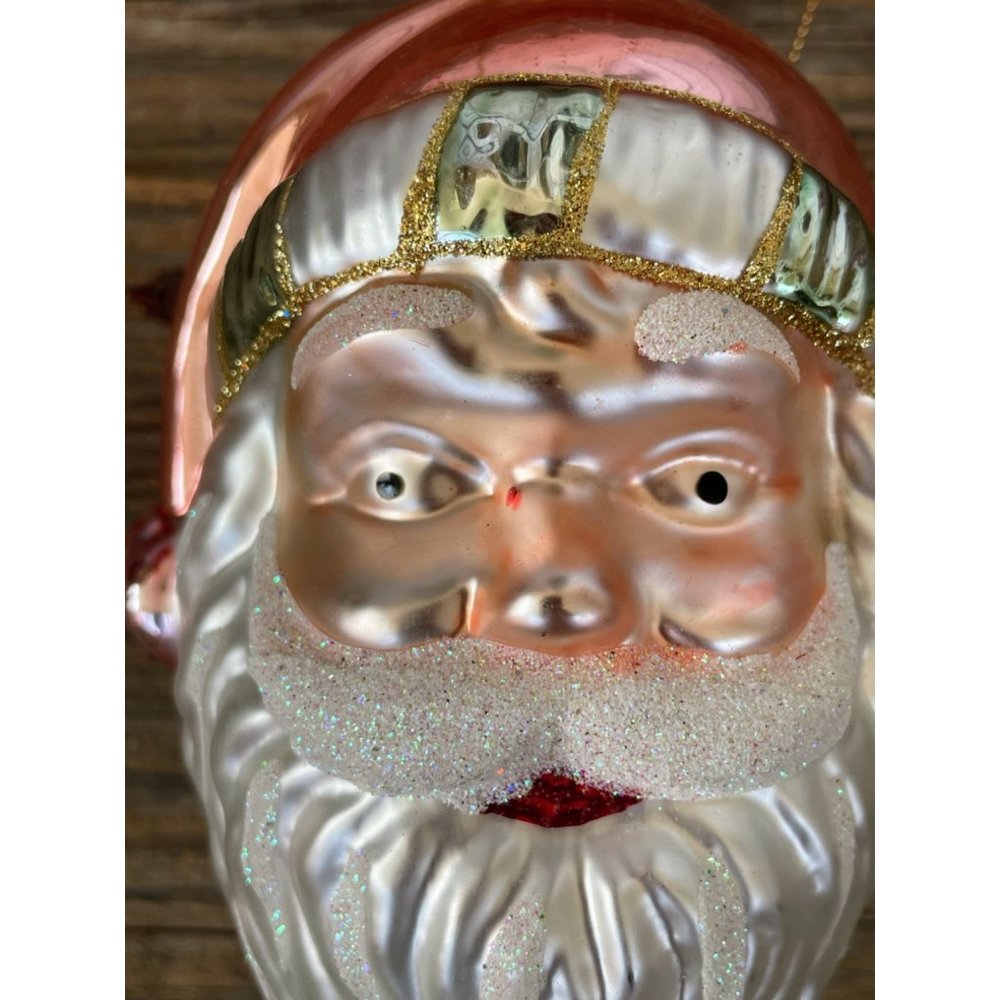 Vintage Blown Glass Santa Clause Face Christmas Ornament - Picture 8 of 9